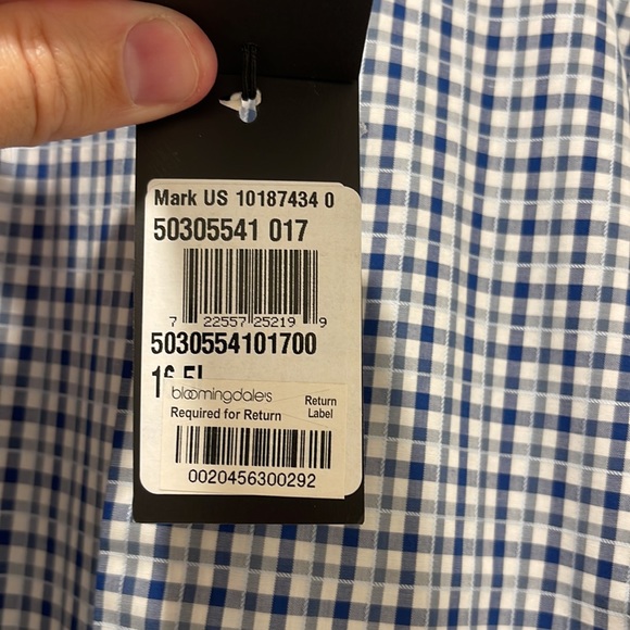 NWT Hugo Boss Dress Shirt Mark Sharp Fit 16.5 L x 34/35 Blue Check Gingham - Picture 2 of 11